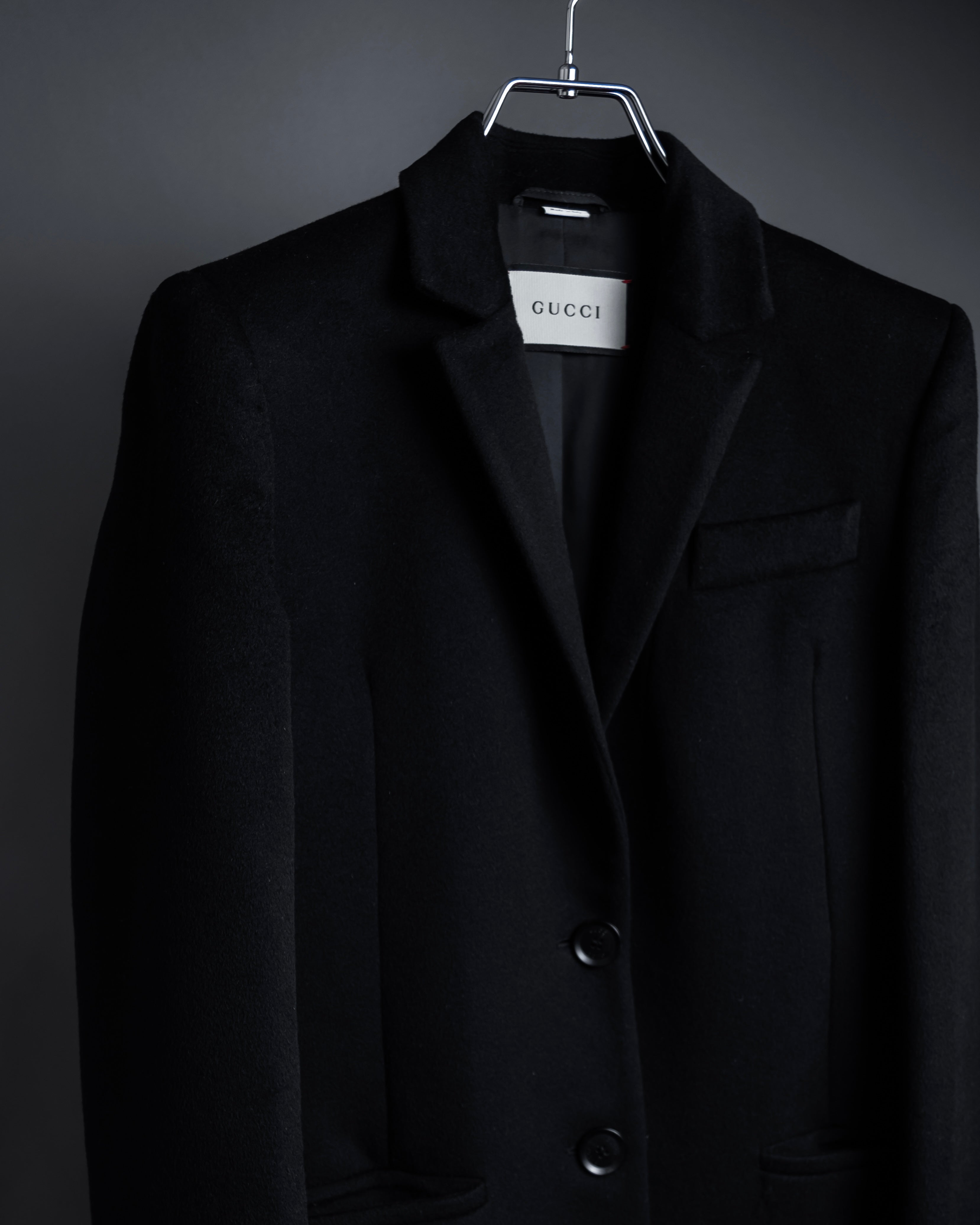 "GUCCI" Michele period solid black wool tailored coat