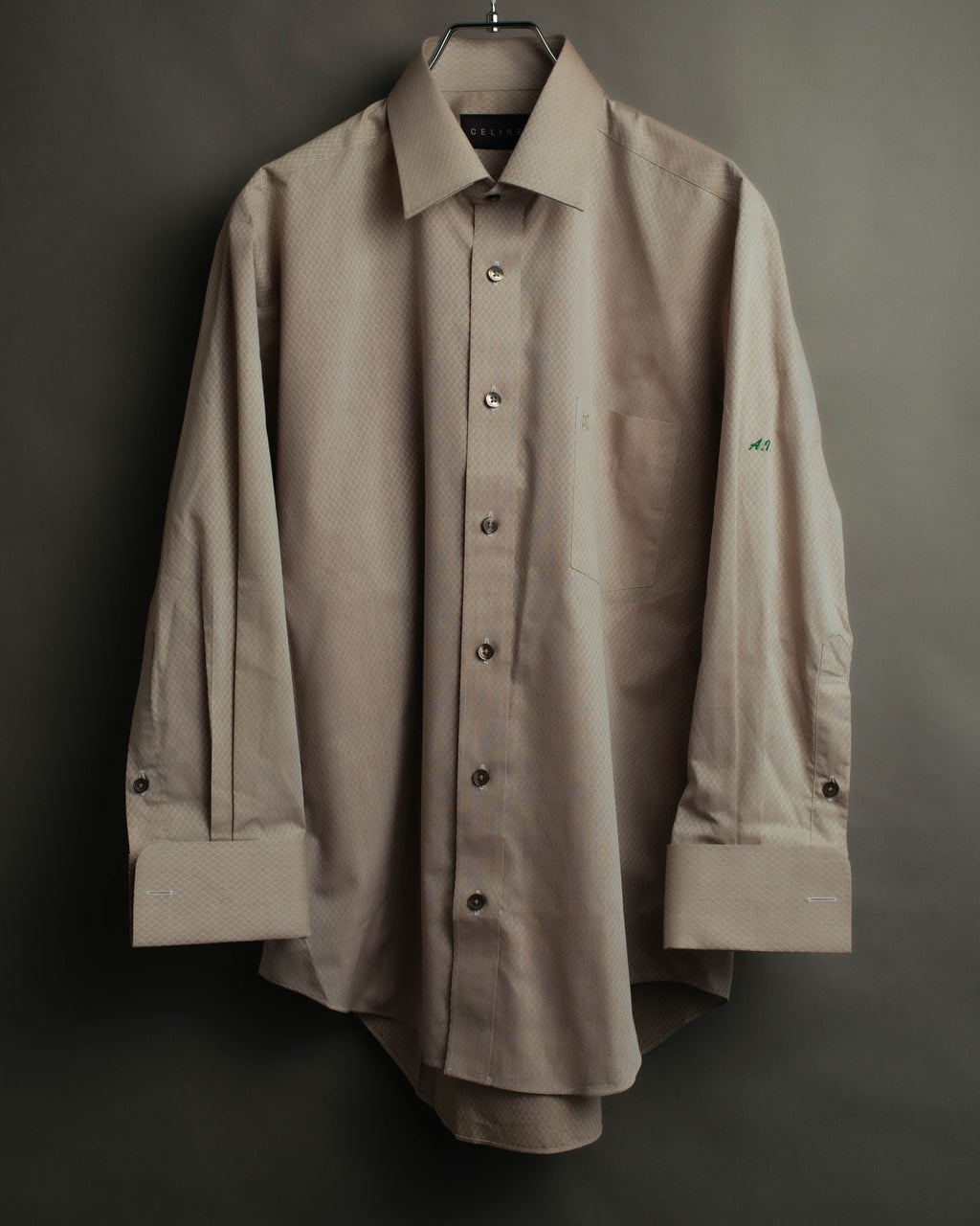 "CELINE" 80's-00's Classic diamond check long sleeve dress shirt