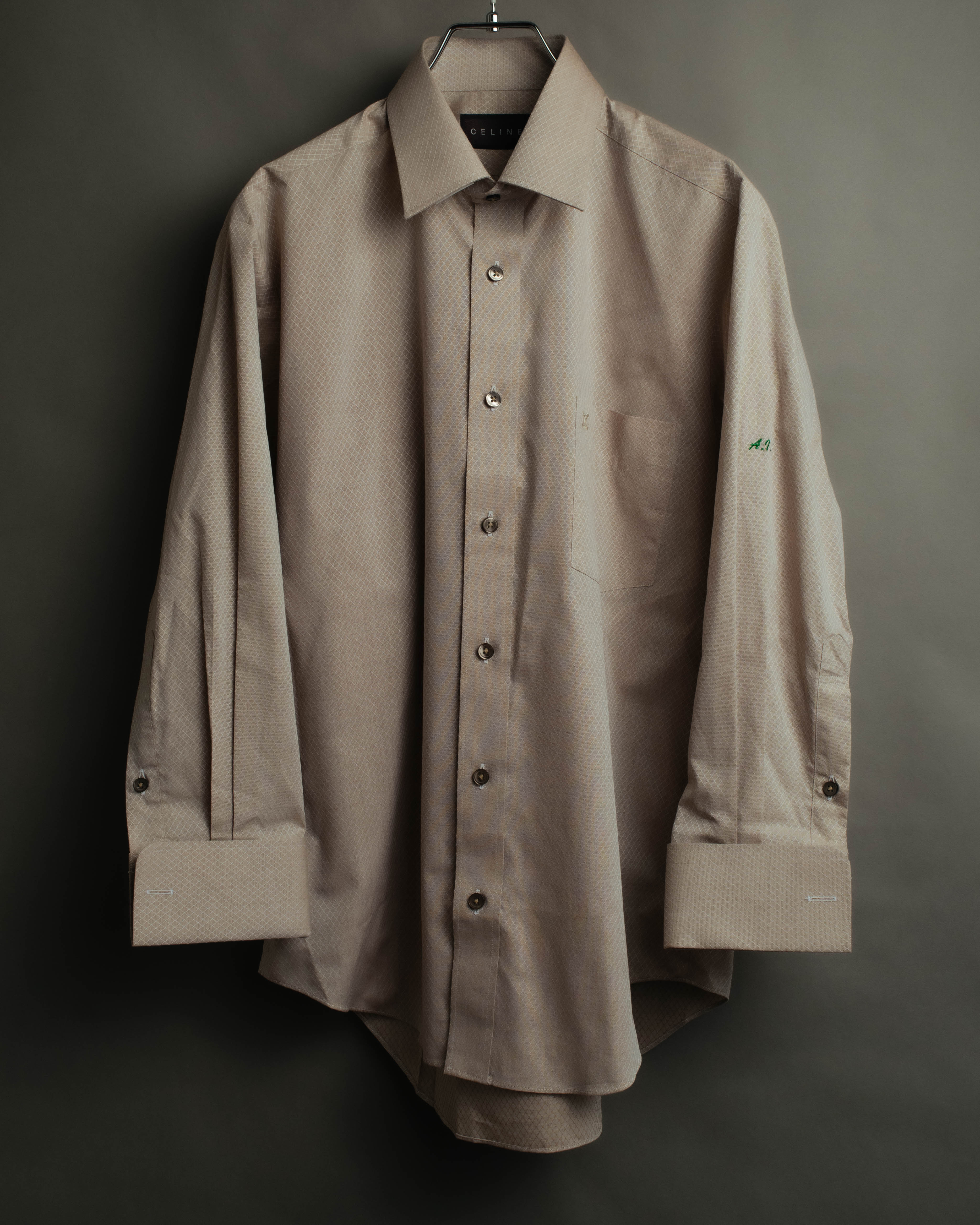 "CELINE" 80's-00's Classic diamond check long sleeve dress shirt