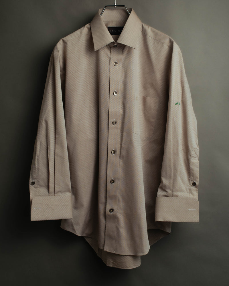 "CELINE" 80's-00's Classic diamond check long sleeve dress shirt