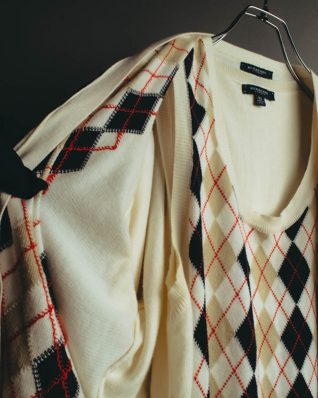 “BURBERRY LONDON” 00’s-10’s argyle cotton cardigan＆vest