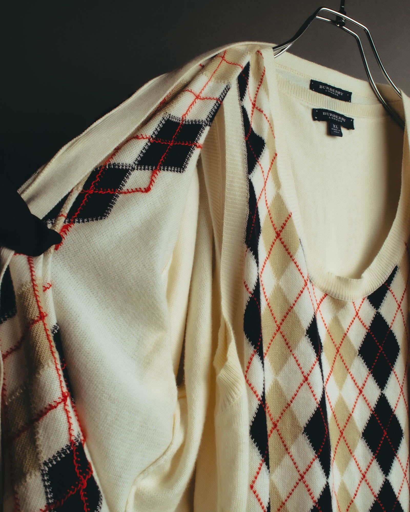 “BURBERRY LONDON” 00’s-10’s argyle cotton cardigan＆vest