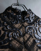 "TADASHI SHOJI" Lace docking sequin design sleeveless long dress