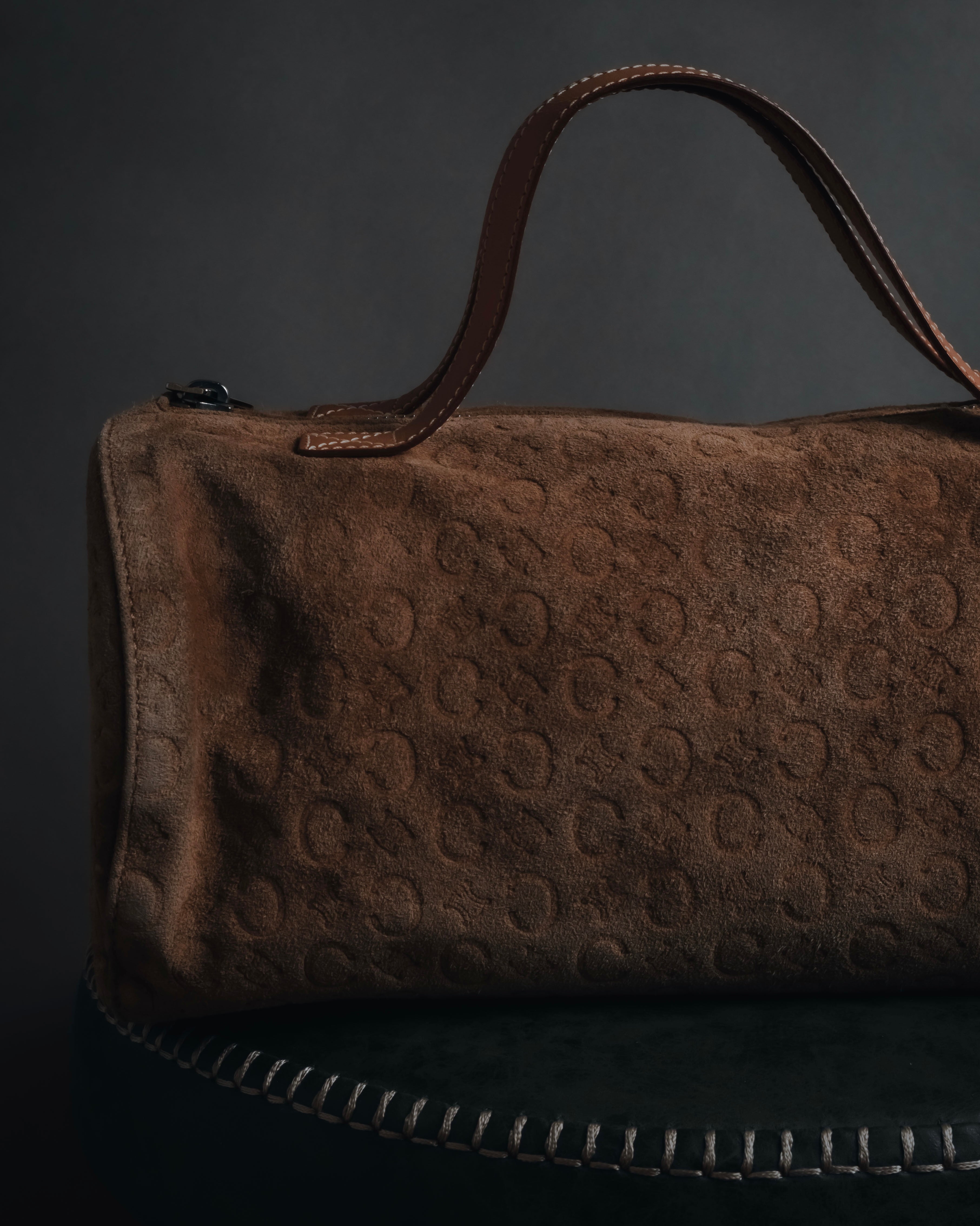 "CELINE" 00's Macadam logo engraved suede leather bag