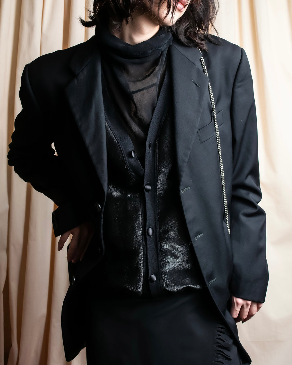 "JIL SANDER" Glitter jacquard V-neck cardigan