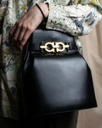 "Salvatore Ferragamo" Architectural trapezoid shape gancini leather shoulder bag