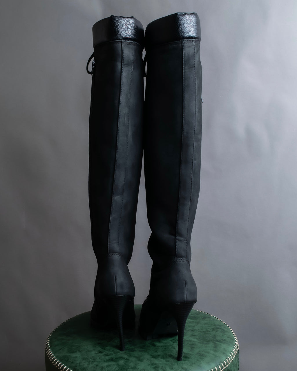 "YELLO" Lace up suede like stiletto heel knee-high boots