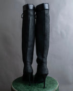 "YELLO" Lace up suede like stiletto heel knee-high boots