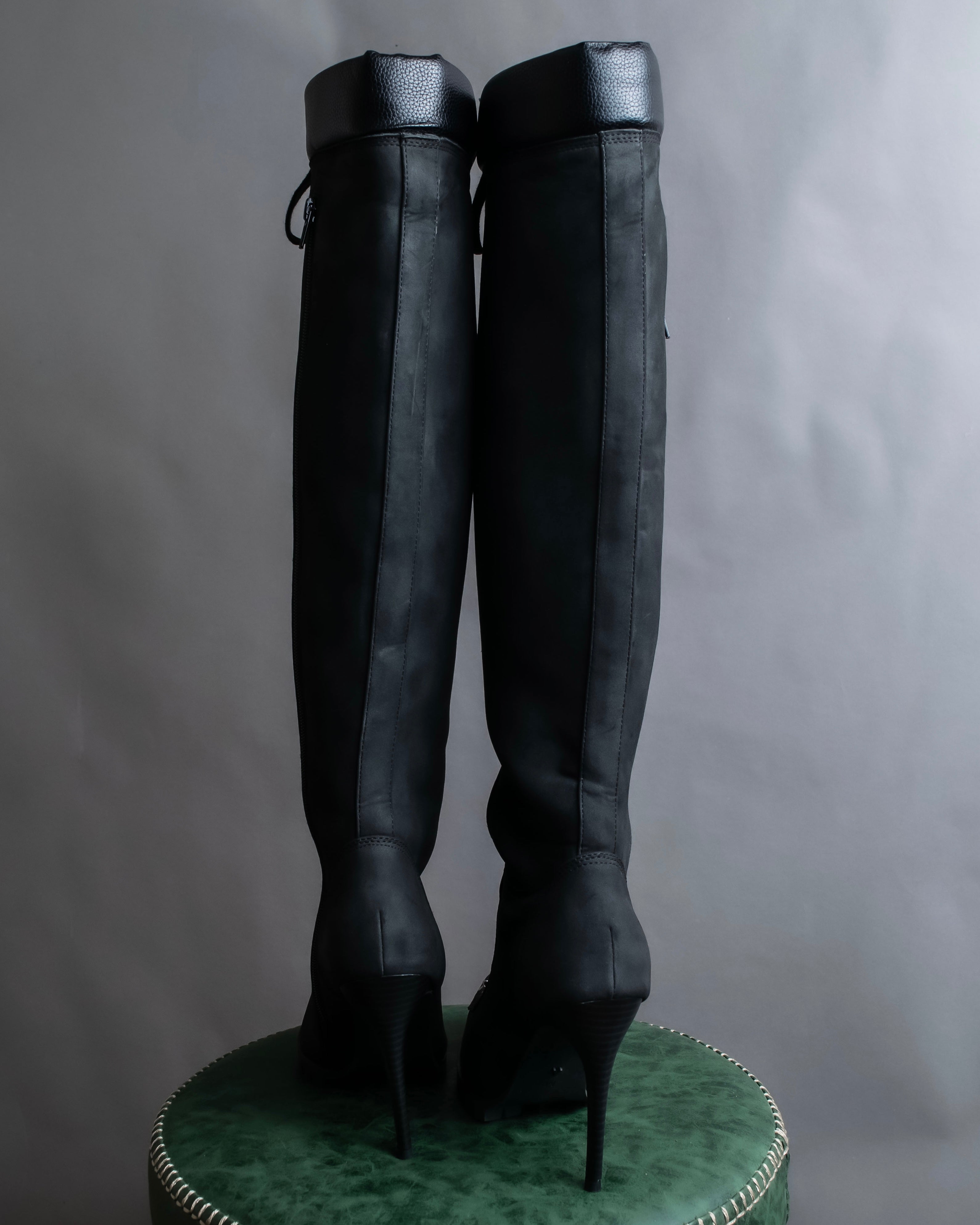 "YELLO" Lace up suede like stiletto heel knee-high boots