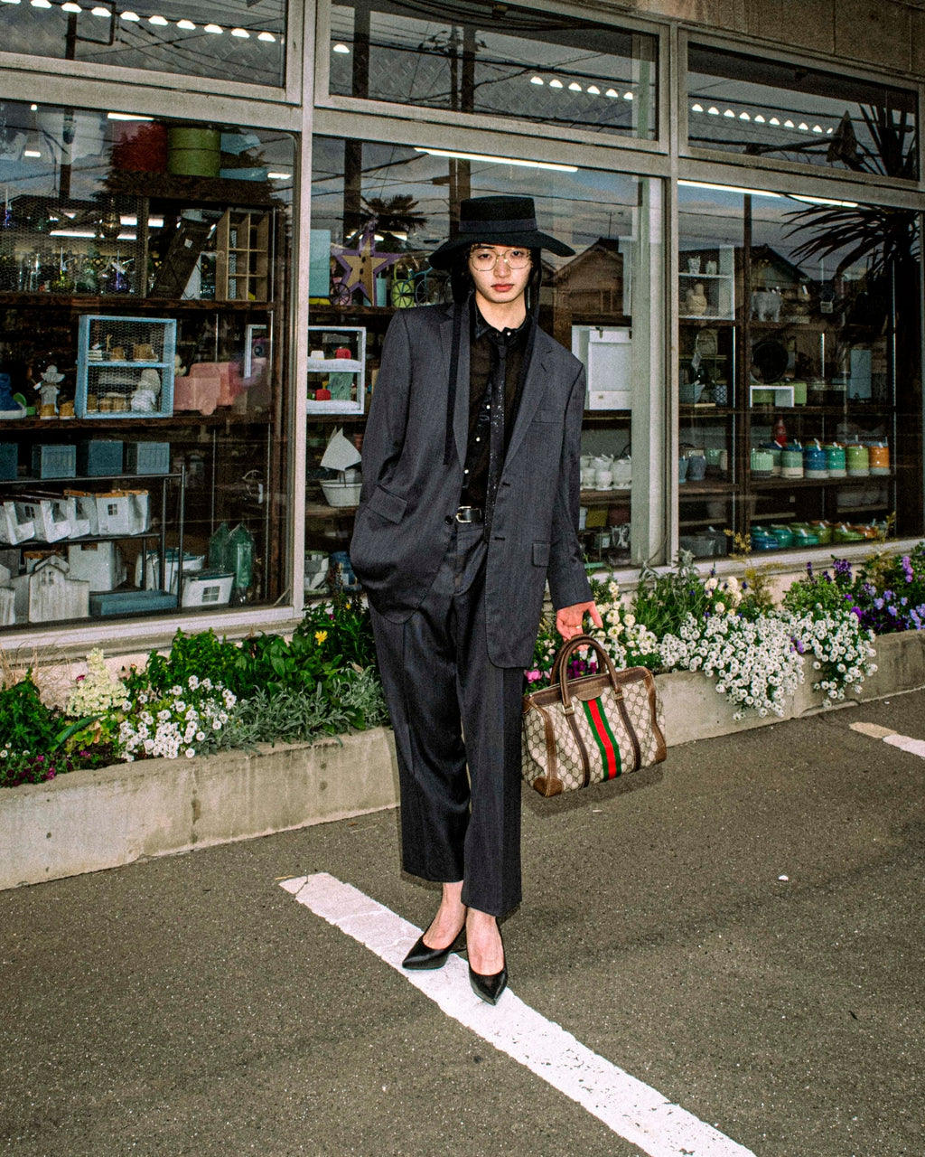 "GUCCI" silk blend gray blue spring setup