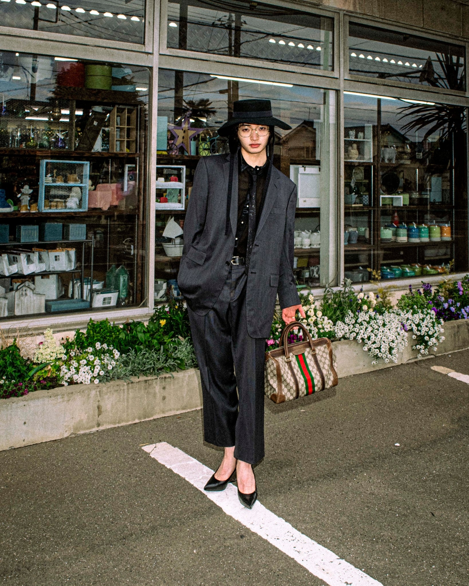 "GUCCI" silk blend gray blue spring setup