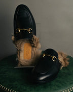 "GUCCI" Fur lined horsebit backless loafer