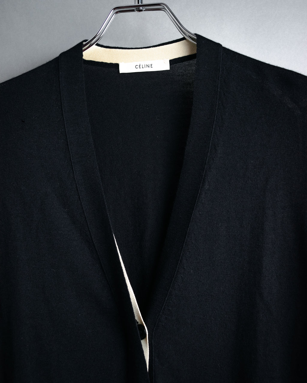 “CELINE” 2010’s Contrast placket wool silk cardigan