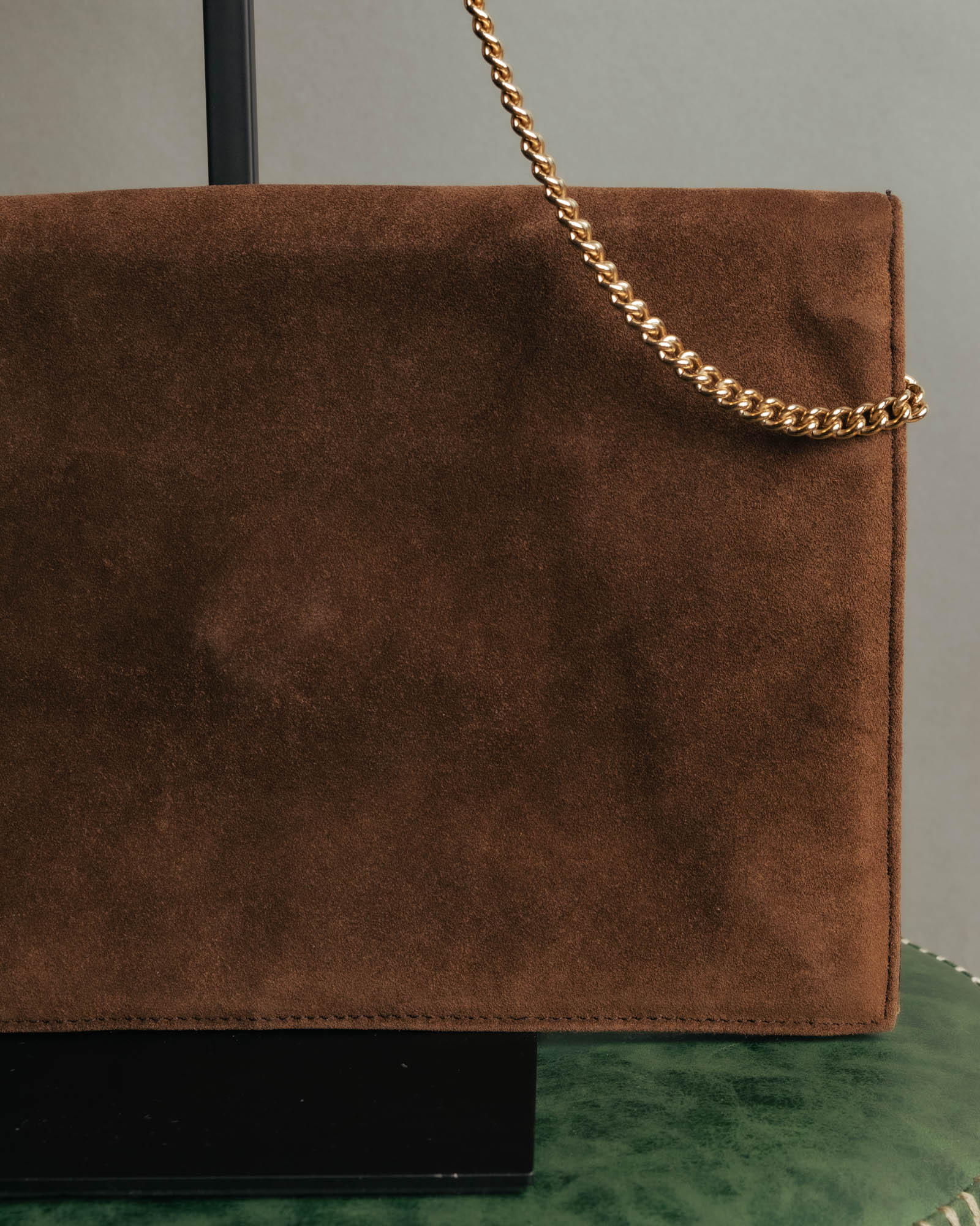 “LOEWE” 80’s-90’s Suede anagram chain shoulder bag