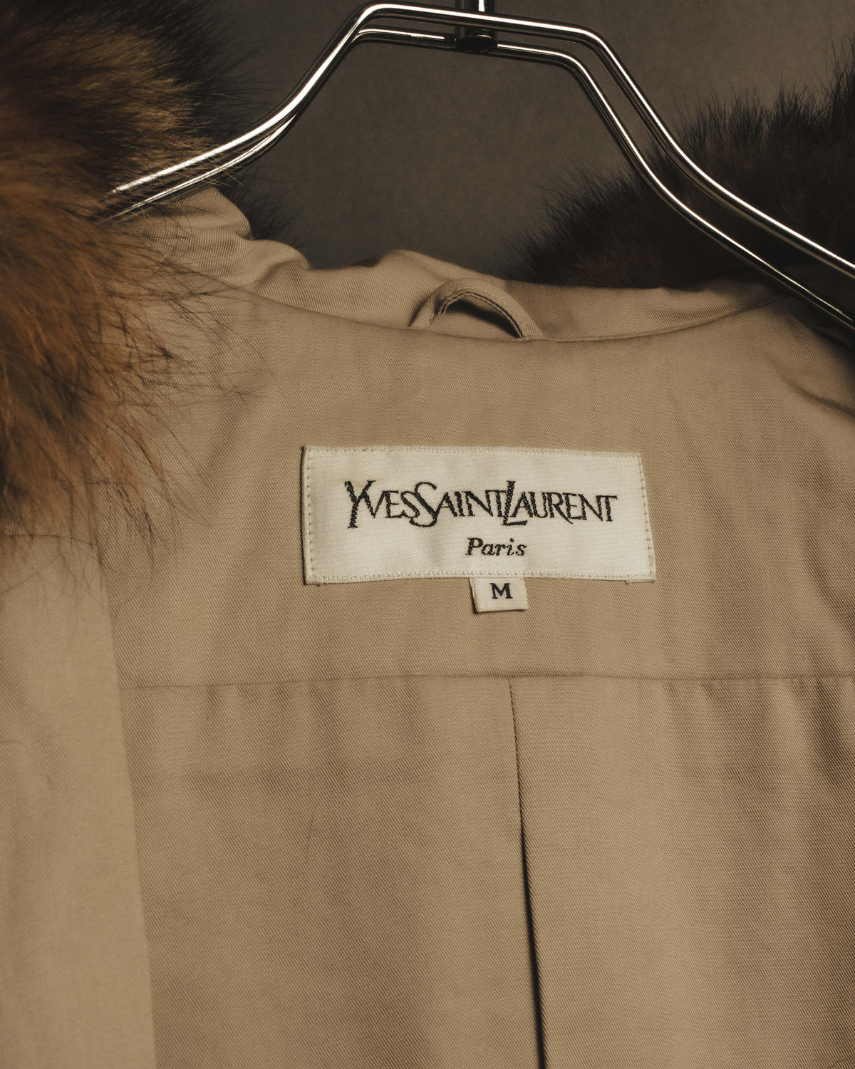 "Yves Saint Laurent" Vintage fox fur trimmed hooded long coat