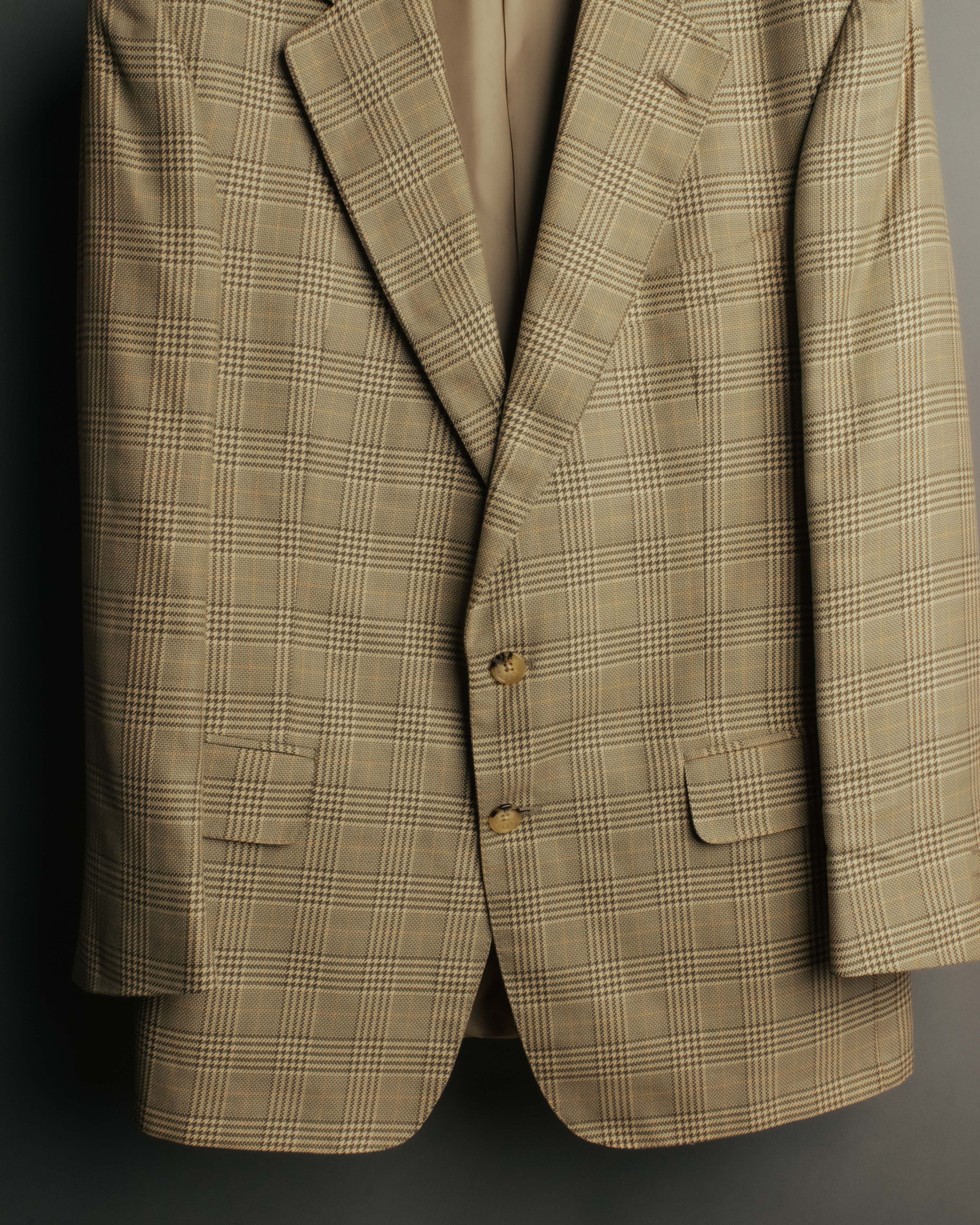 "GUCCI" 90's-00's Vintage houndstooth and glen check structured cotton jacket