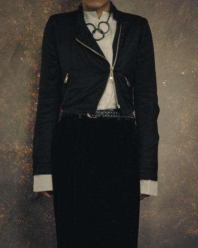 -SPECIAL- “ANN DEMEULEMEESTER” Pre-2012 asymmetric cropped satin biker jacket