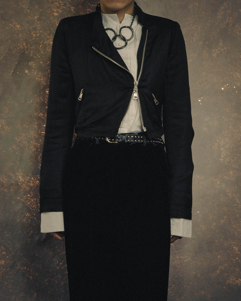 -SPECIAL- “ANN DEMEULEMEESTER” Pre-2012 asymmetric cropped satin biker jacket