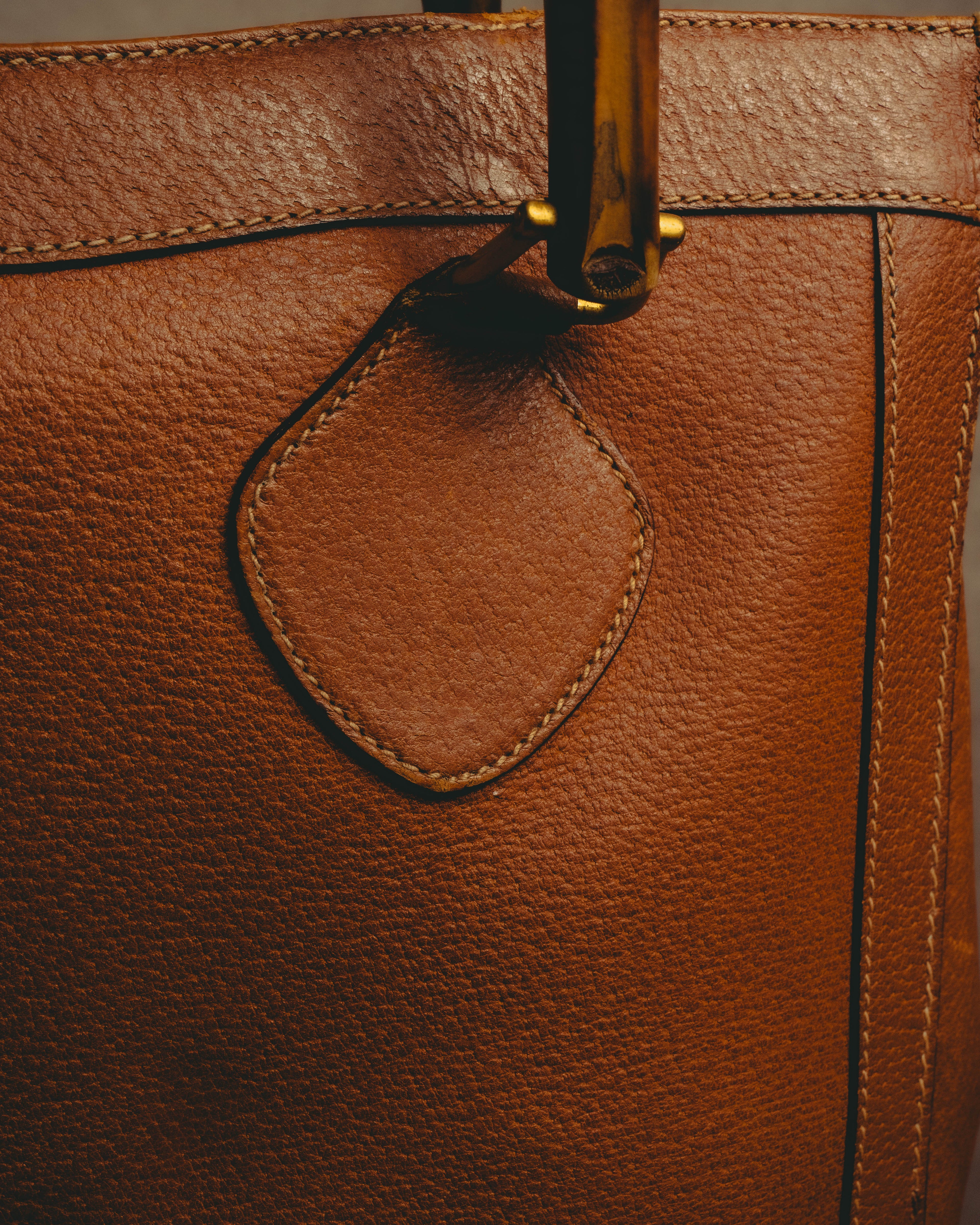 "GUCCI" 80's-90's Bamboo handle leather tote bag