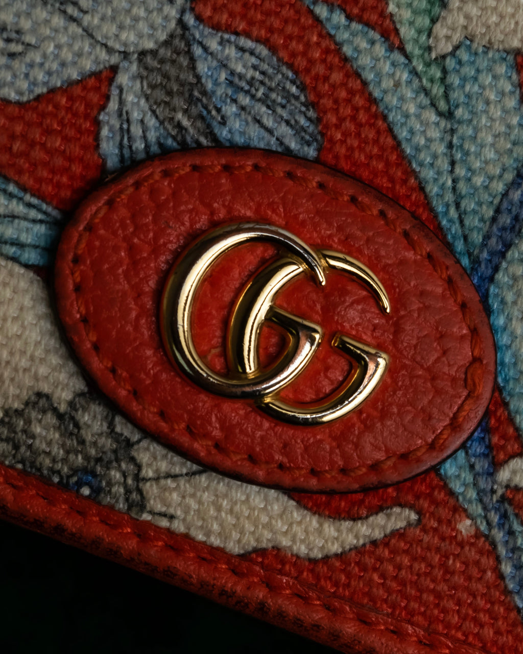 "GUCCI" Botanical pattern double G motif leather bifold wallet