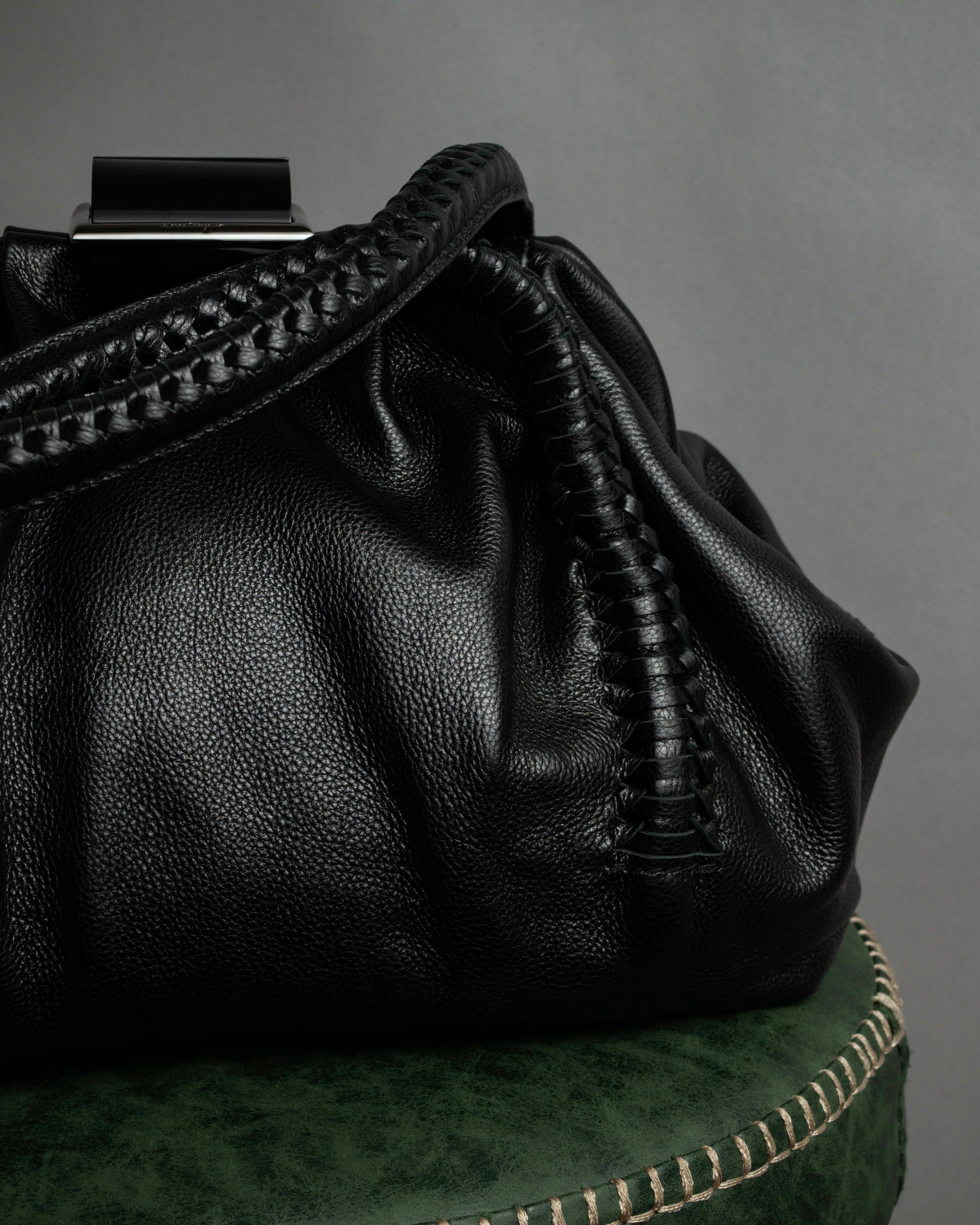 "Salvatore Ferragamo" Draping design lace-up detail leather bag
