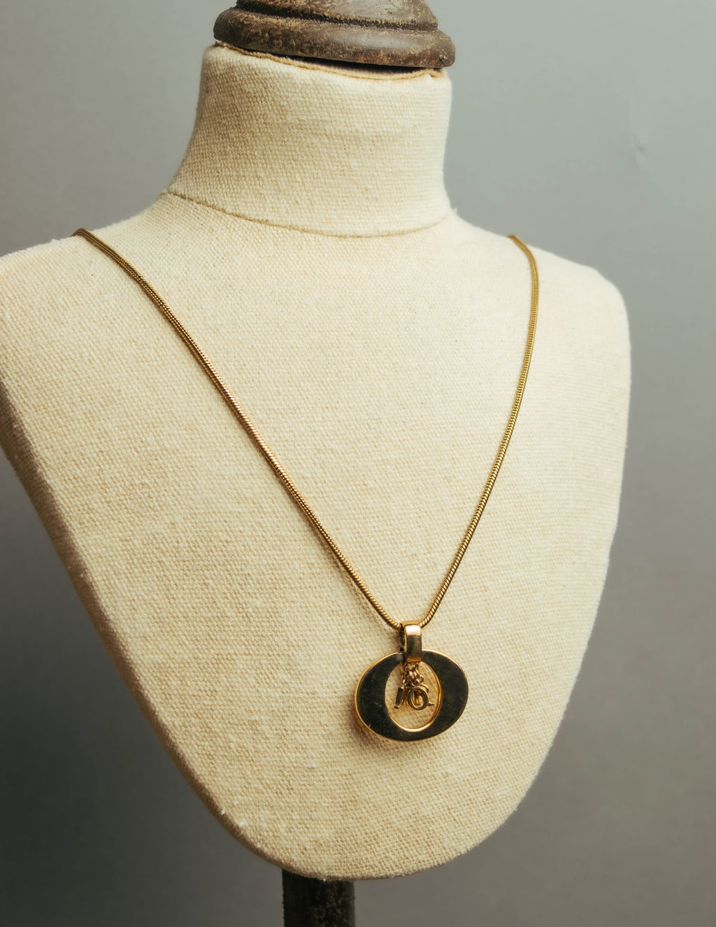 "Christian Dior" 80's-90's Gold logo pendant necklace