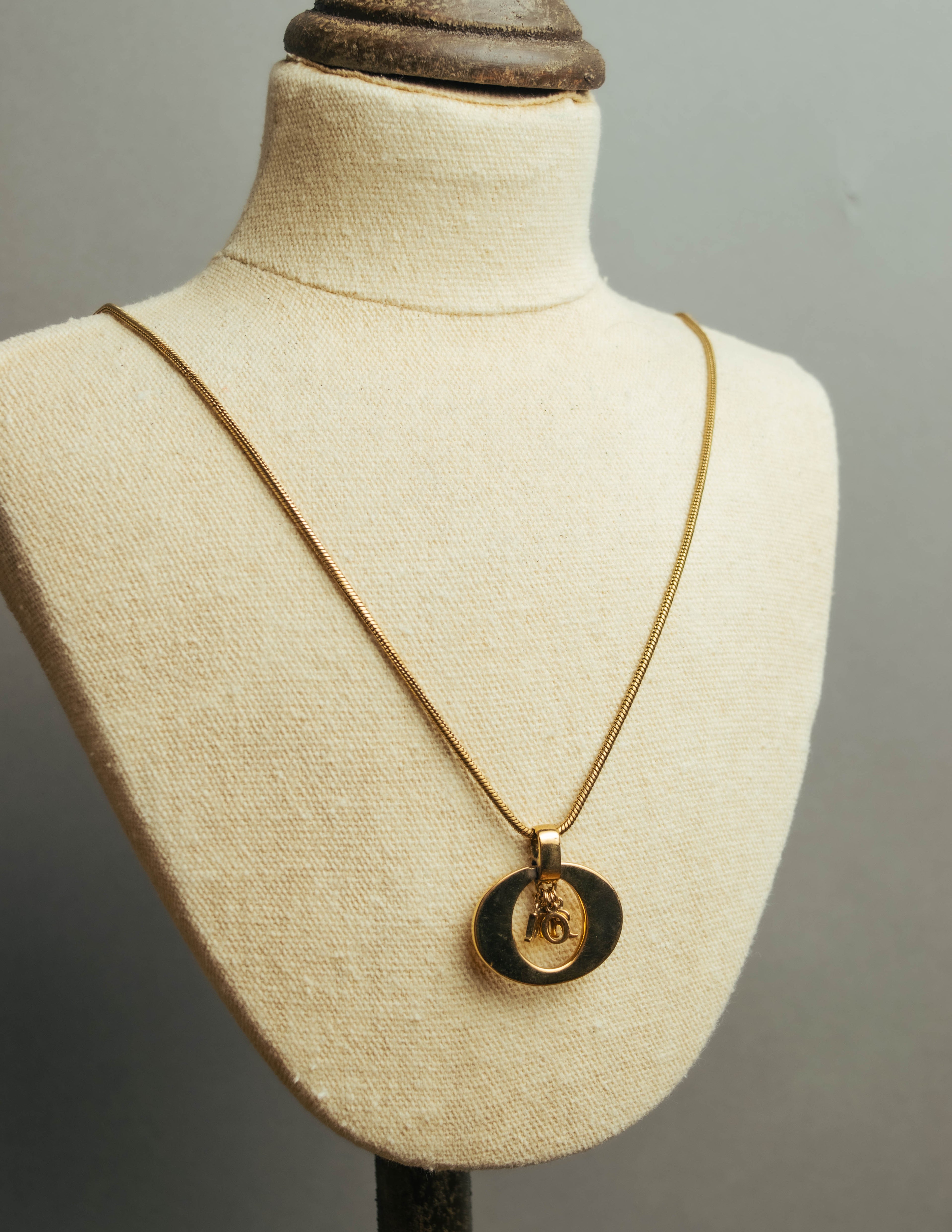 "Christian Dior" 80's-90's Gold logo pendant necklace