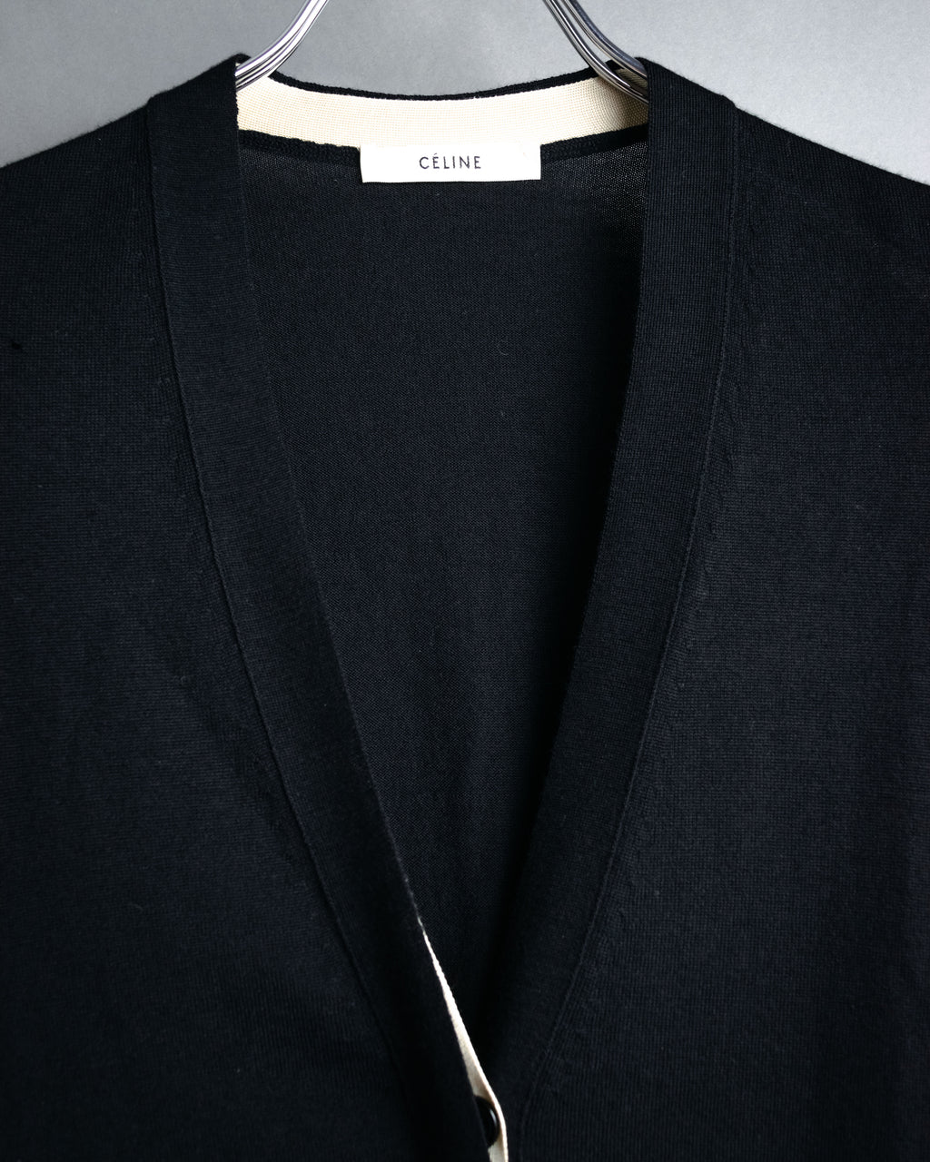 “CELINE” 2010’s Contrast placket wool silk cardigan