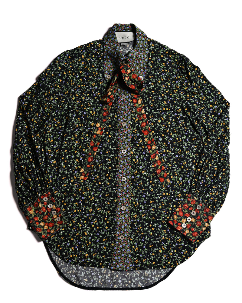 GUCCI × LIBERTY LONDON/ 2020AW Original Floral Pattern Fabric Ribbon Tie Button Down Shirt