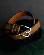 "Berluti" Patina finish curved buckle leather belt