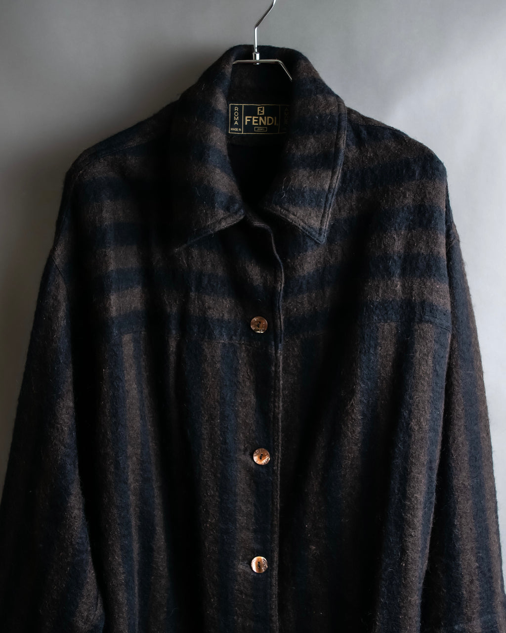 "FENDI" Pecan stripe pattern A-line silhouette coat