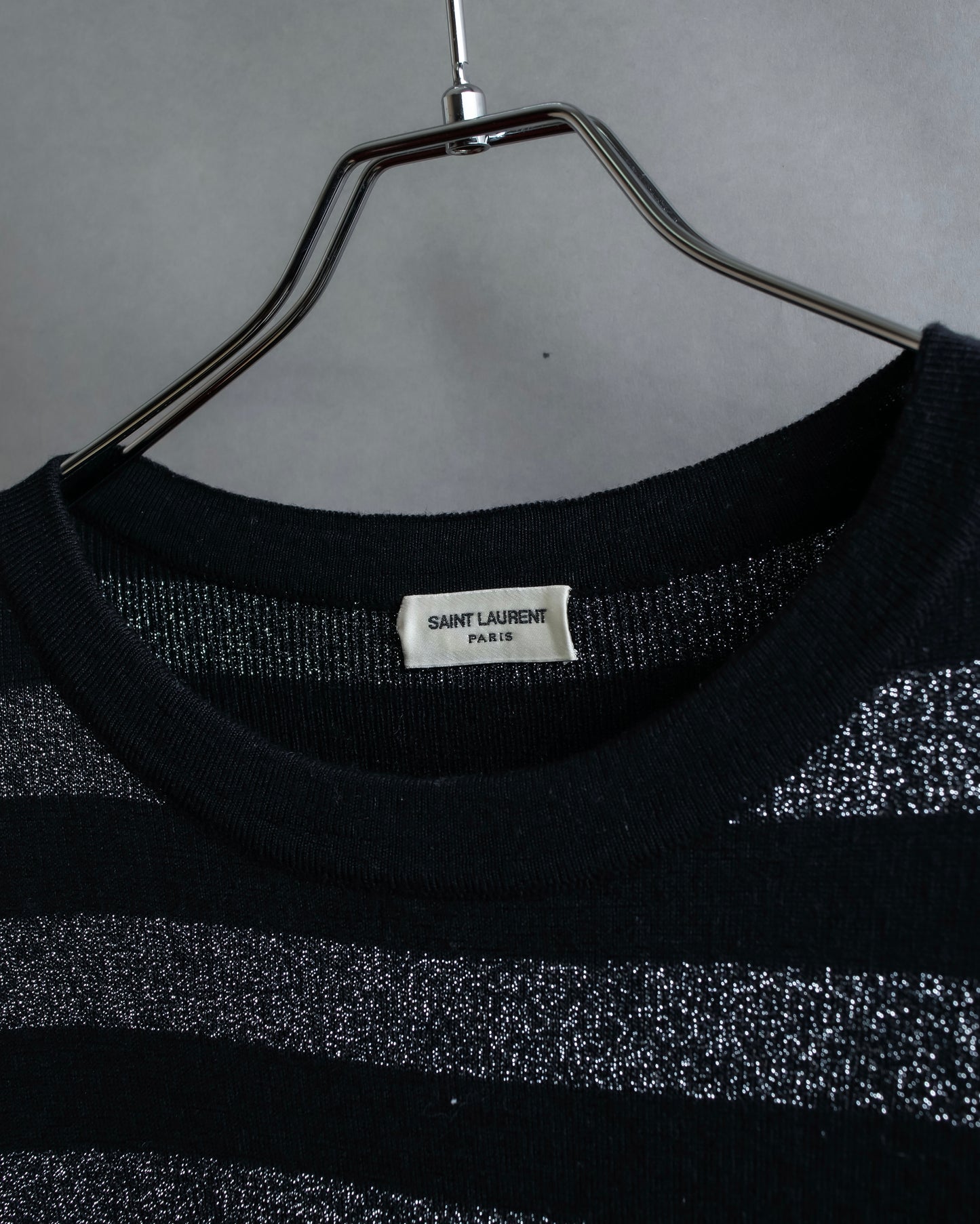 "Saint Laurent Paris" Glittery border pattern relaxed knit