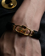 "CELINE" Horse-drawn carriage motif buckle leather bracelet