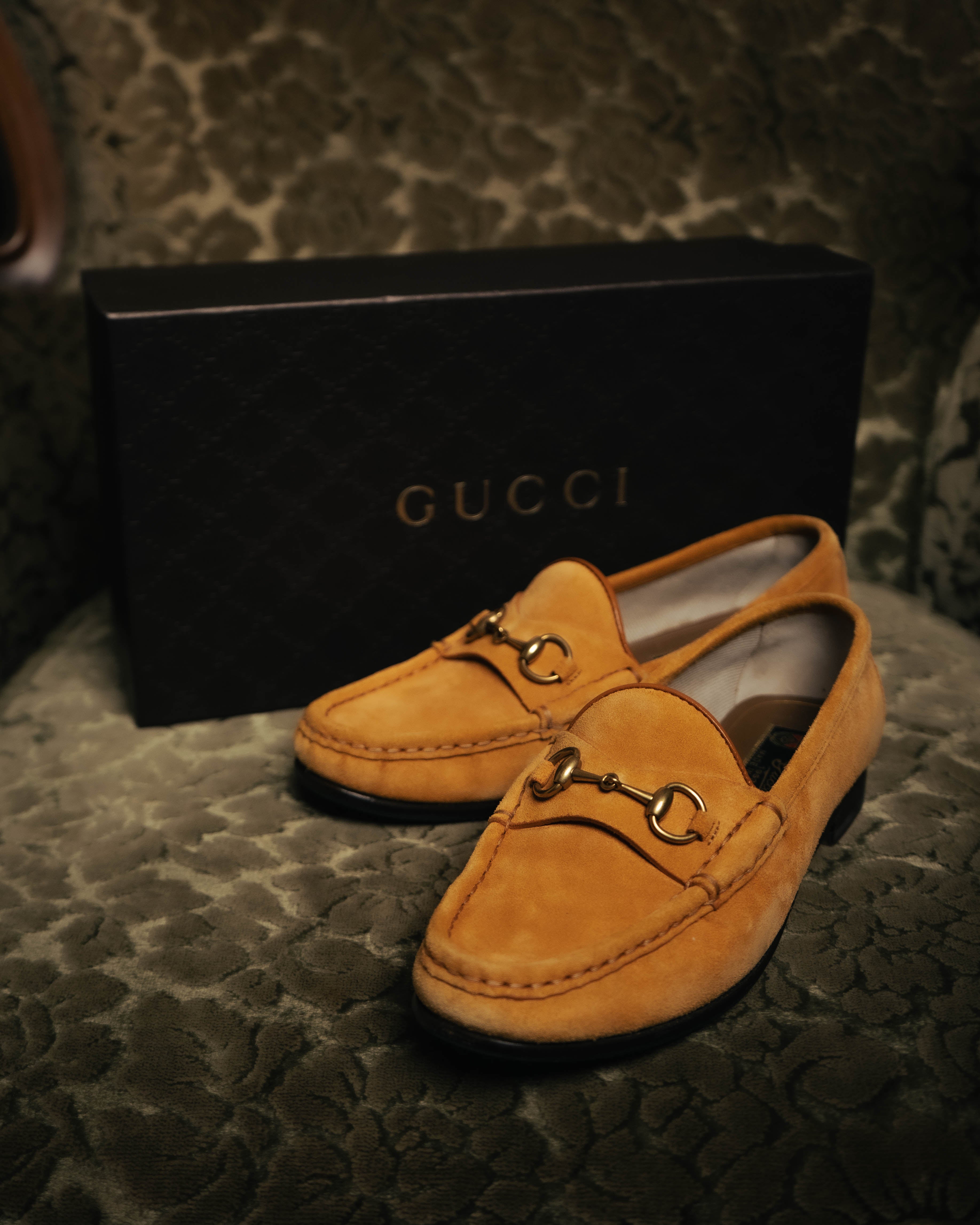 "GUCCI" 10's Camel suede horsebit loafers