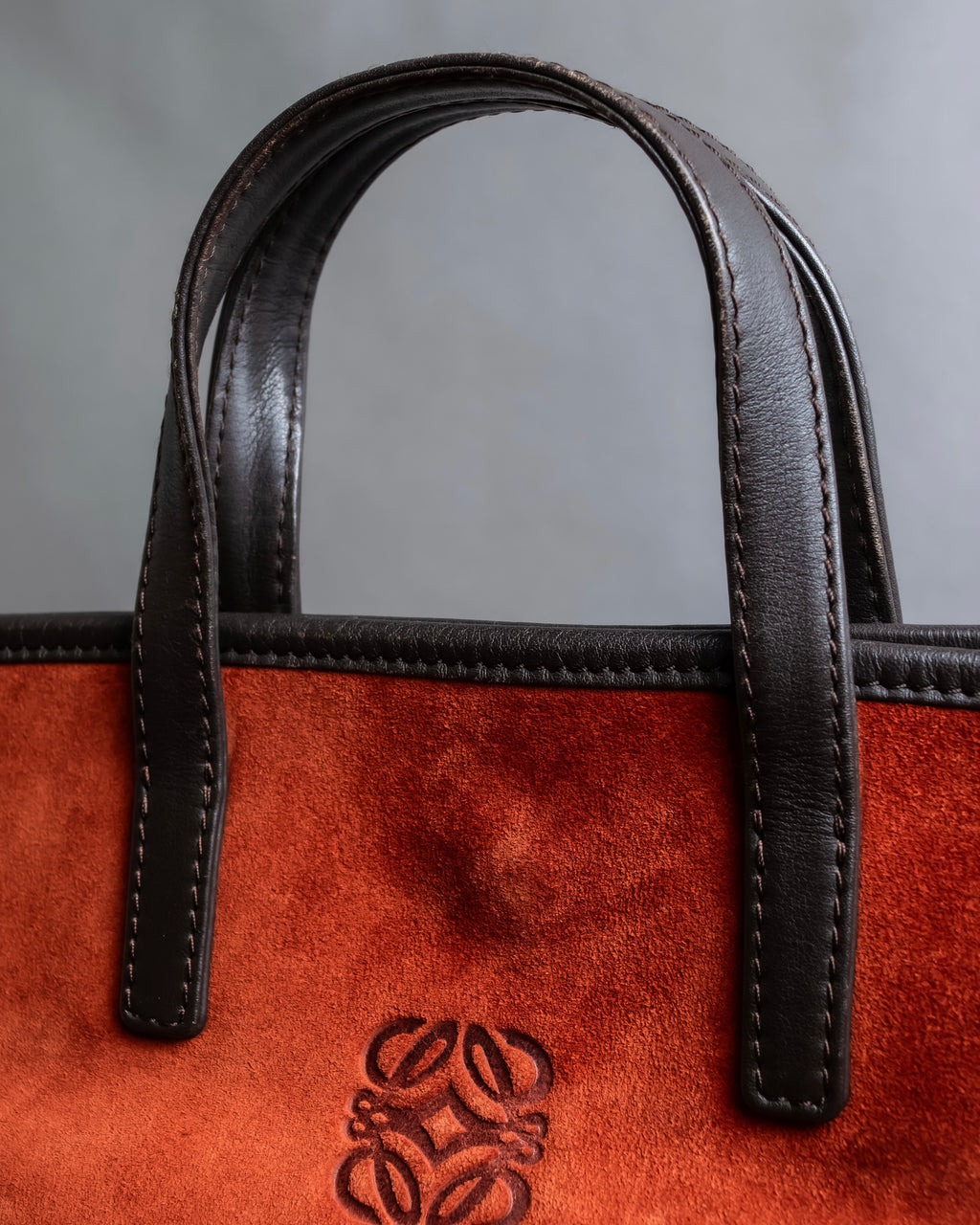 "LOEWE" Anagram logo engraved suede leather tote bag