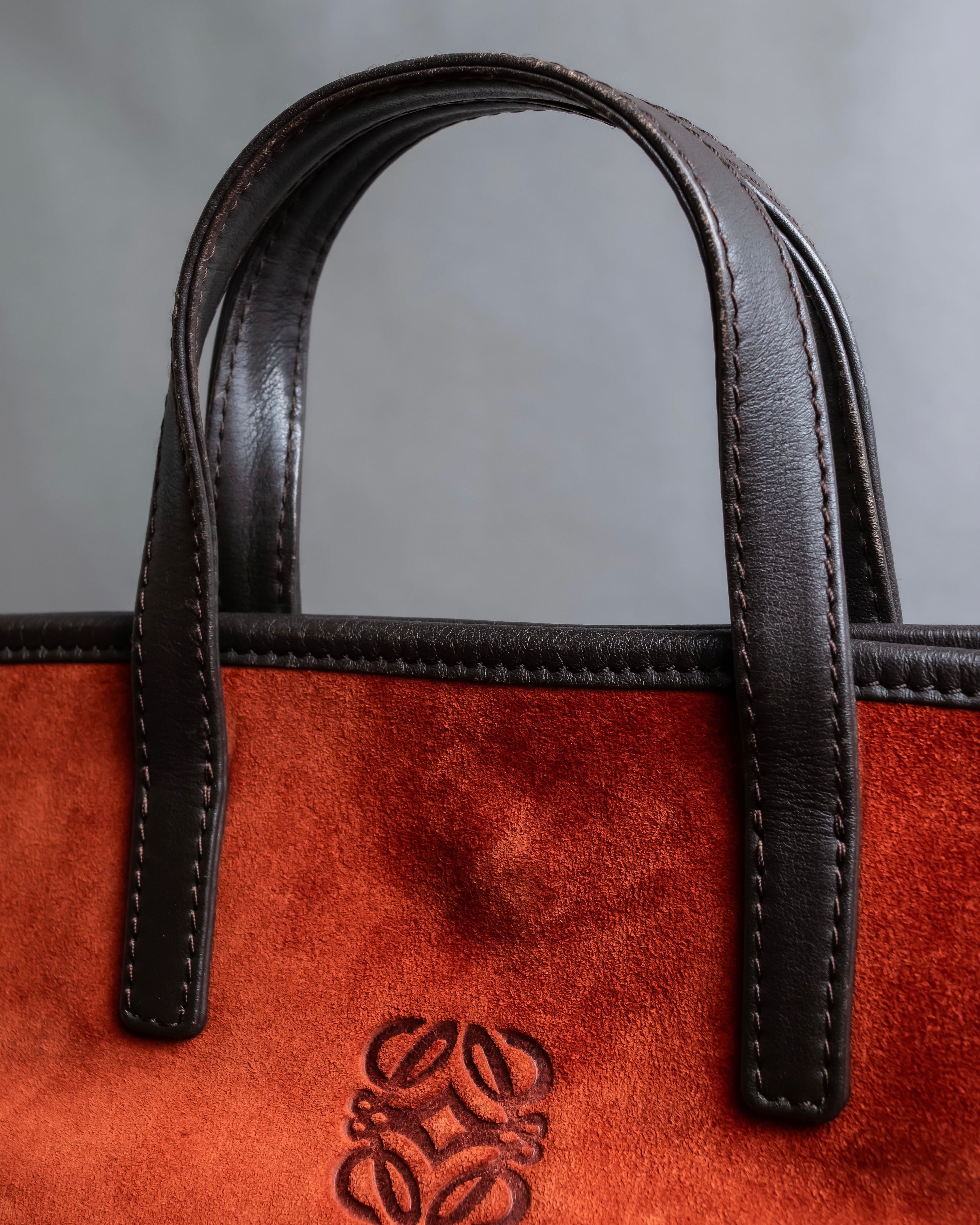 "LOEWE" Anagram logo engraved suede leather tote bag