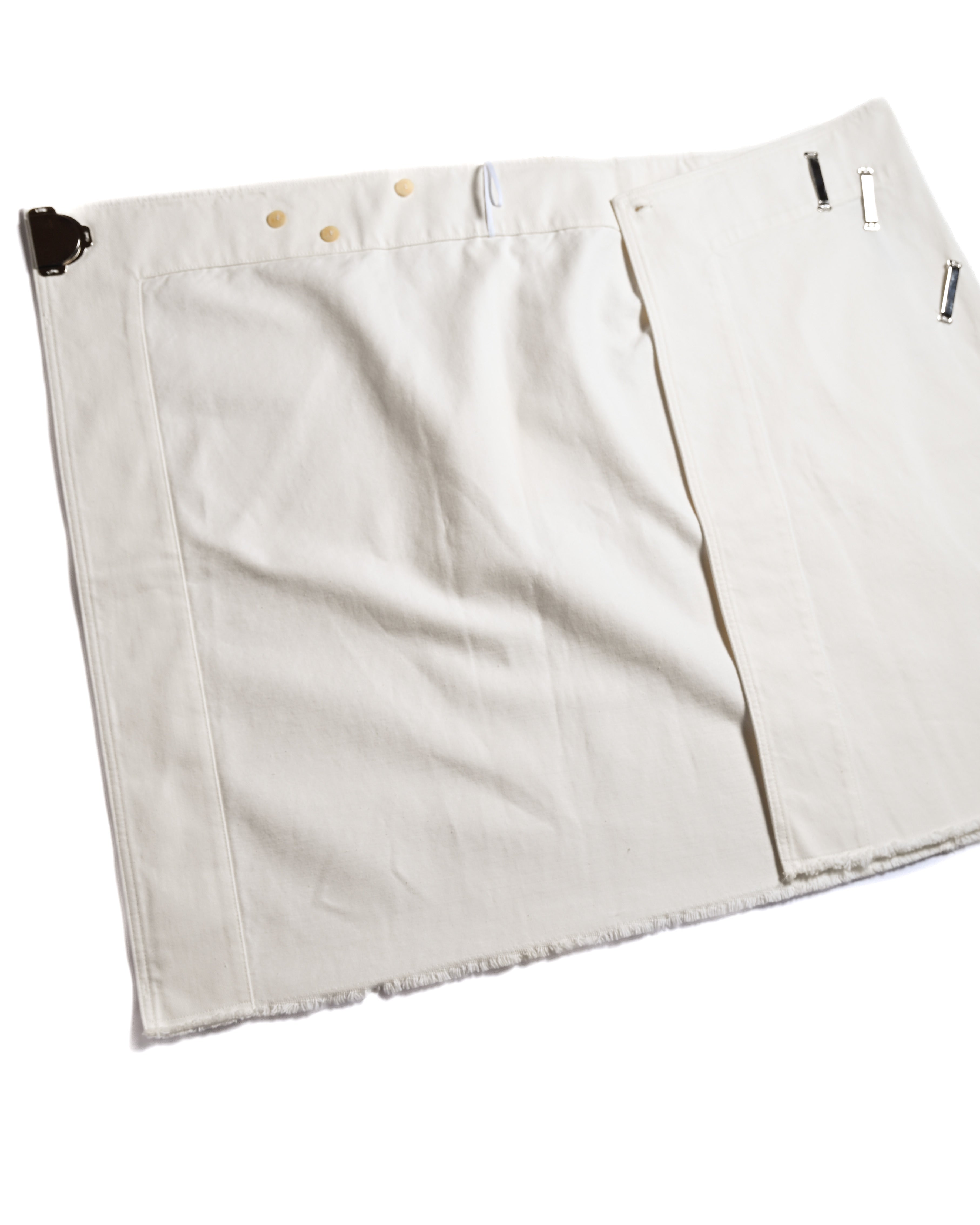 CÉLINE by Phoebe Philo/ Metal Hook Detail Denim Wrap Skirt White