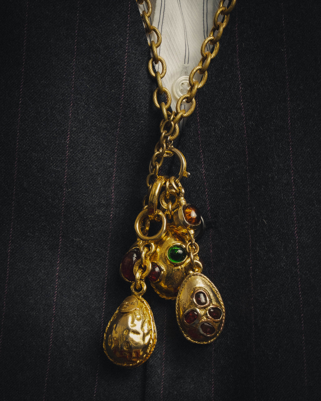 -SPECIAL - “CHANEL” 70’s-80’s Gripoix glass cabochon charm sautoir necklace