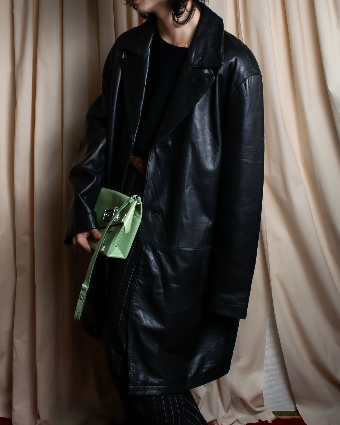 "Vintage lamb leather oversized tailored jacket"