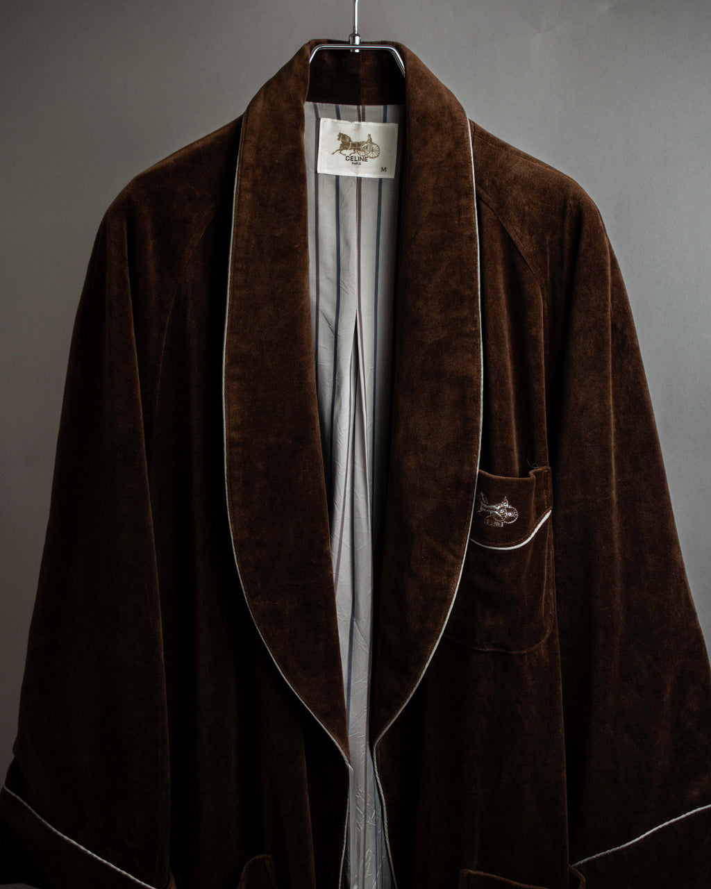 "CELINE" Piping design velour long gown coat