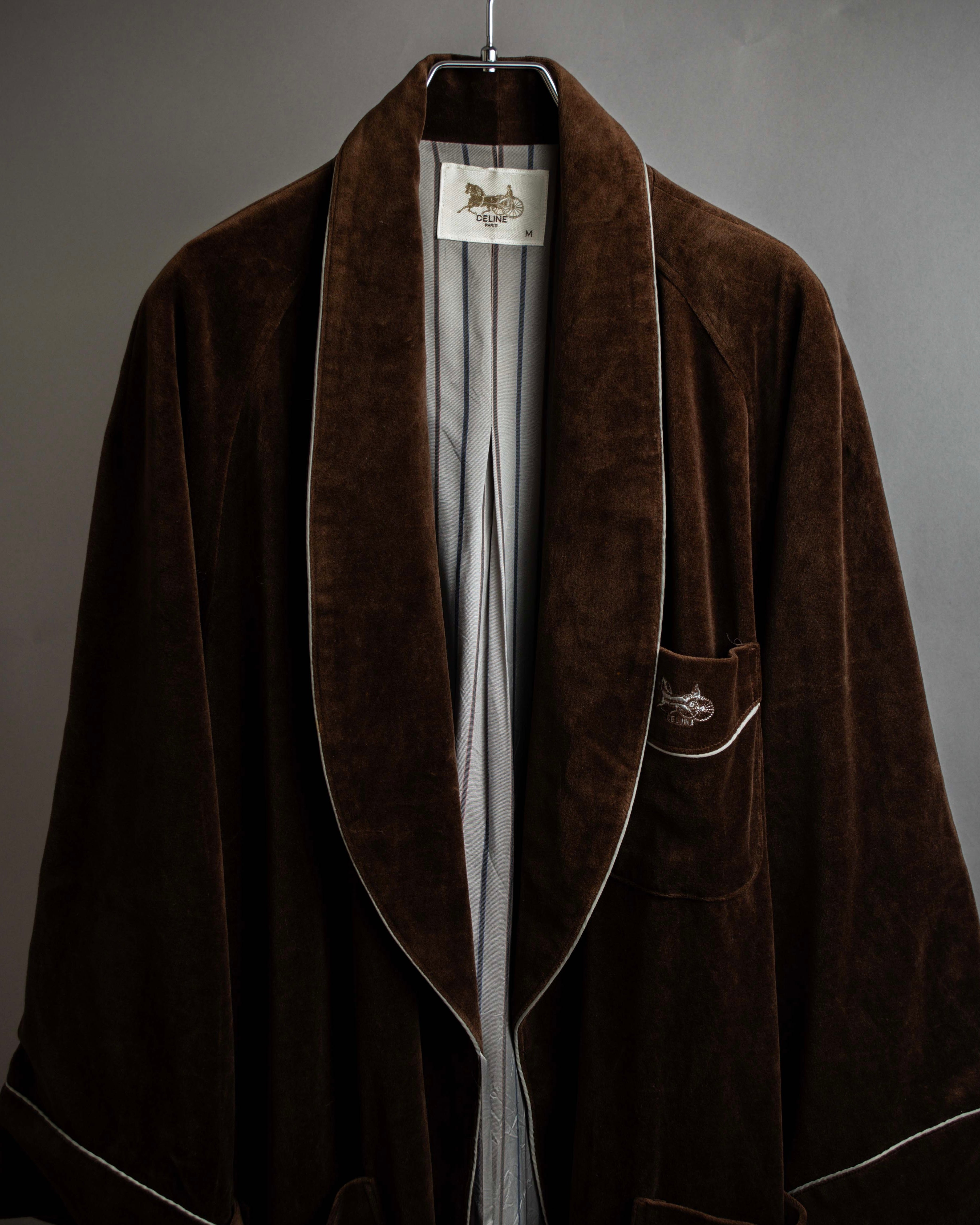 "CELINE" Piping design velour long gown coat