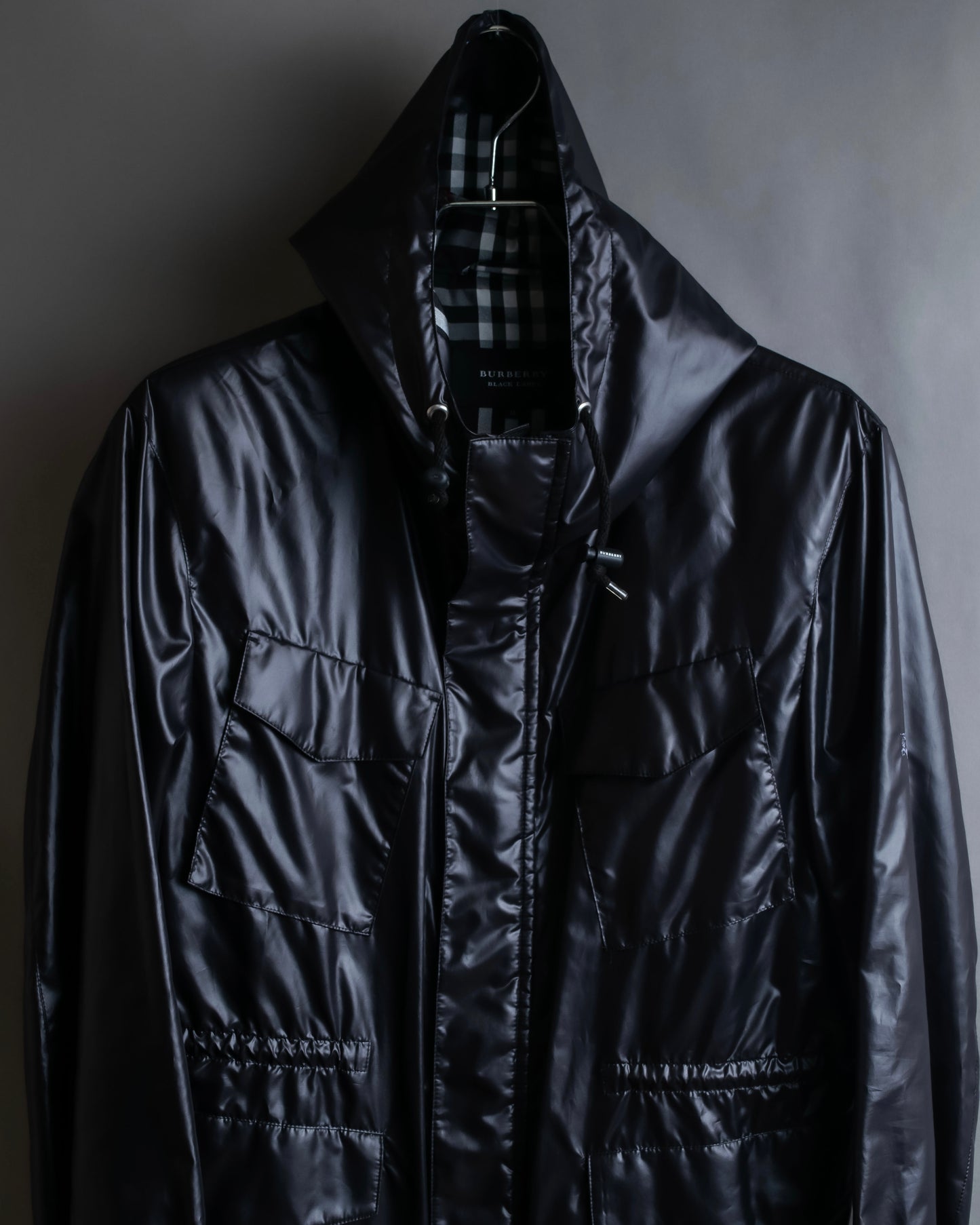 "BURBERRY Black Label" Checked nylon gather hooded blouson