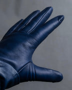 "GUCCI" Ribbon＆charm design blue leather gloves