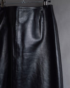 "CELINE" Front metal buckle detail leather skirt