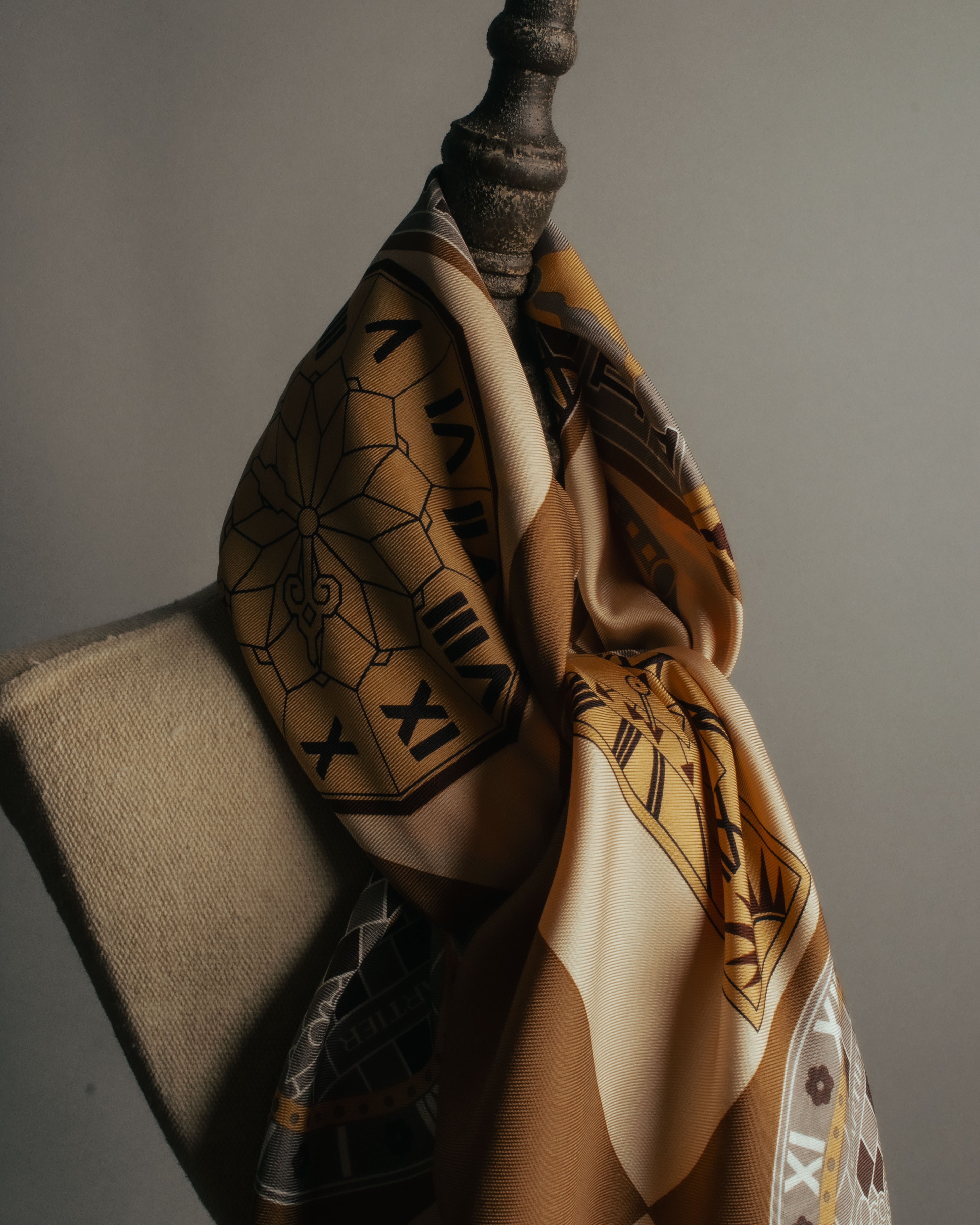 “Cartier“ 80’s-90’s Timepiece motif silk scarf