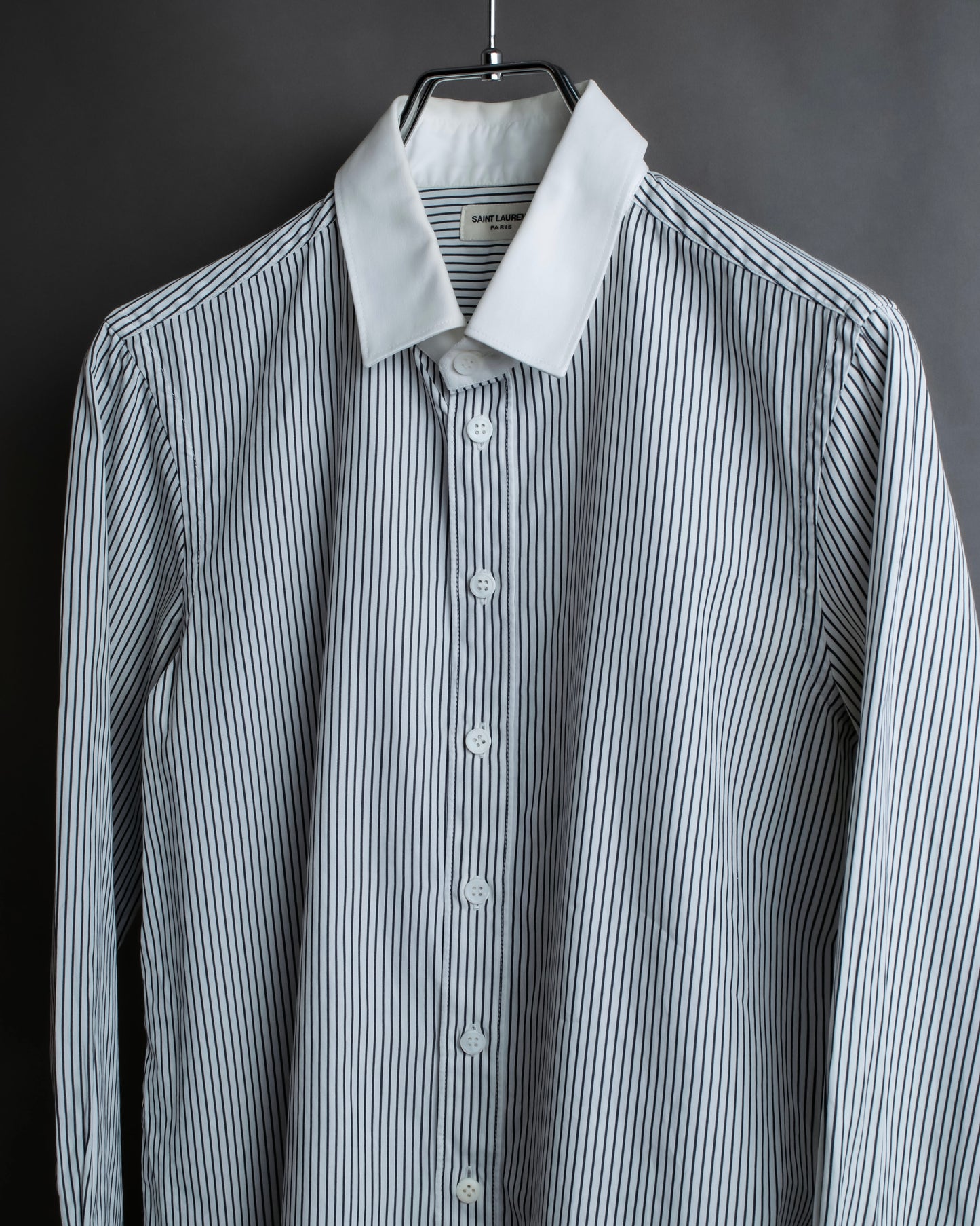 "YVES SAINT LAURENT" Fine pitch stripe pattern clerical design shirt