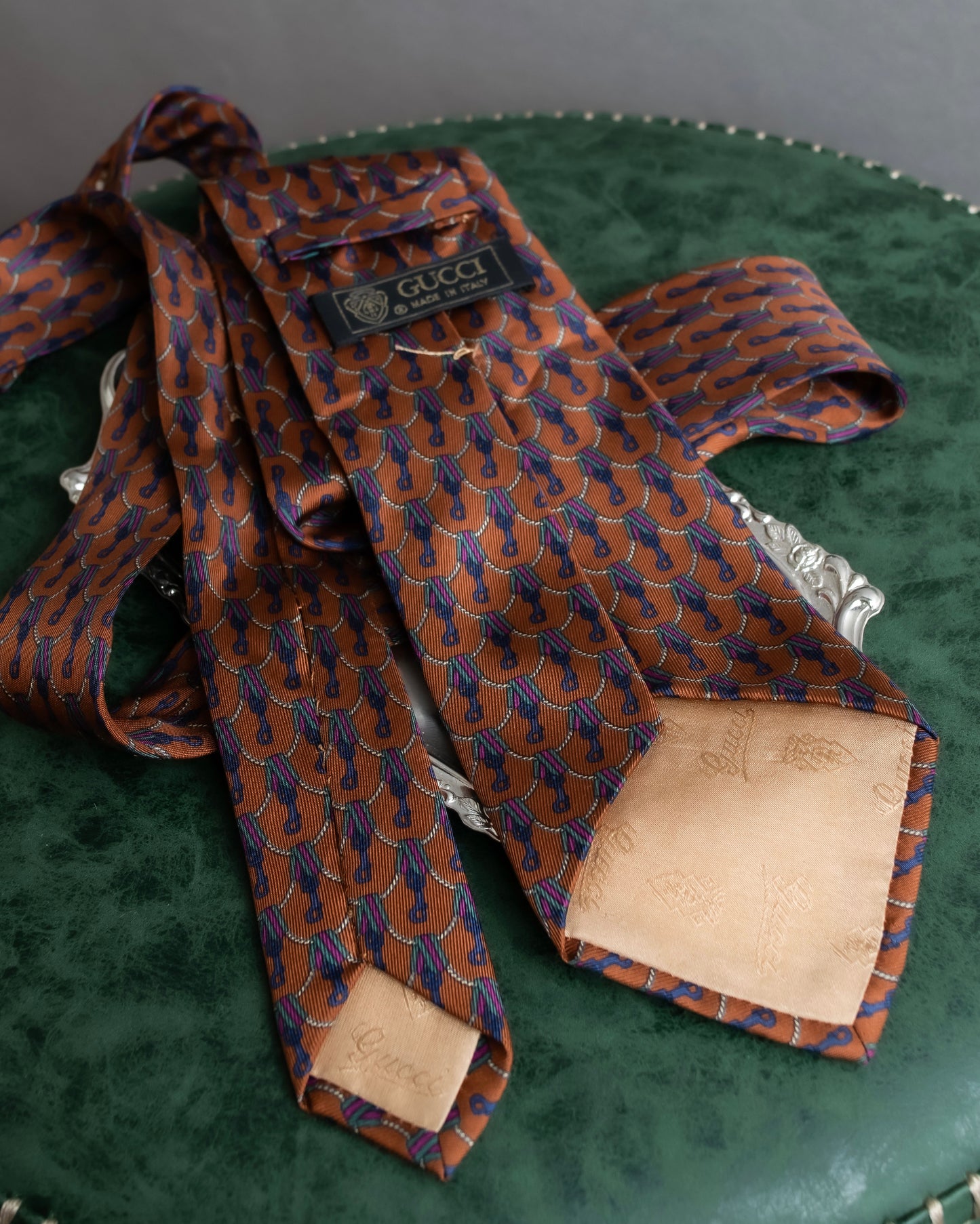 "GUCCI" Horsebit & GG pattern silk neck tie