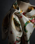 “GUCCI” 80’s-90’s Floral logo silk scarf