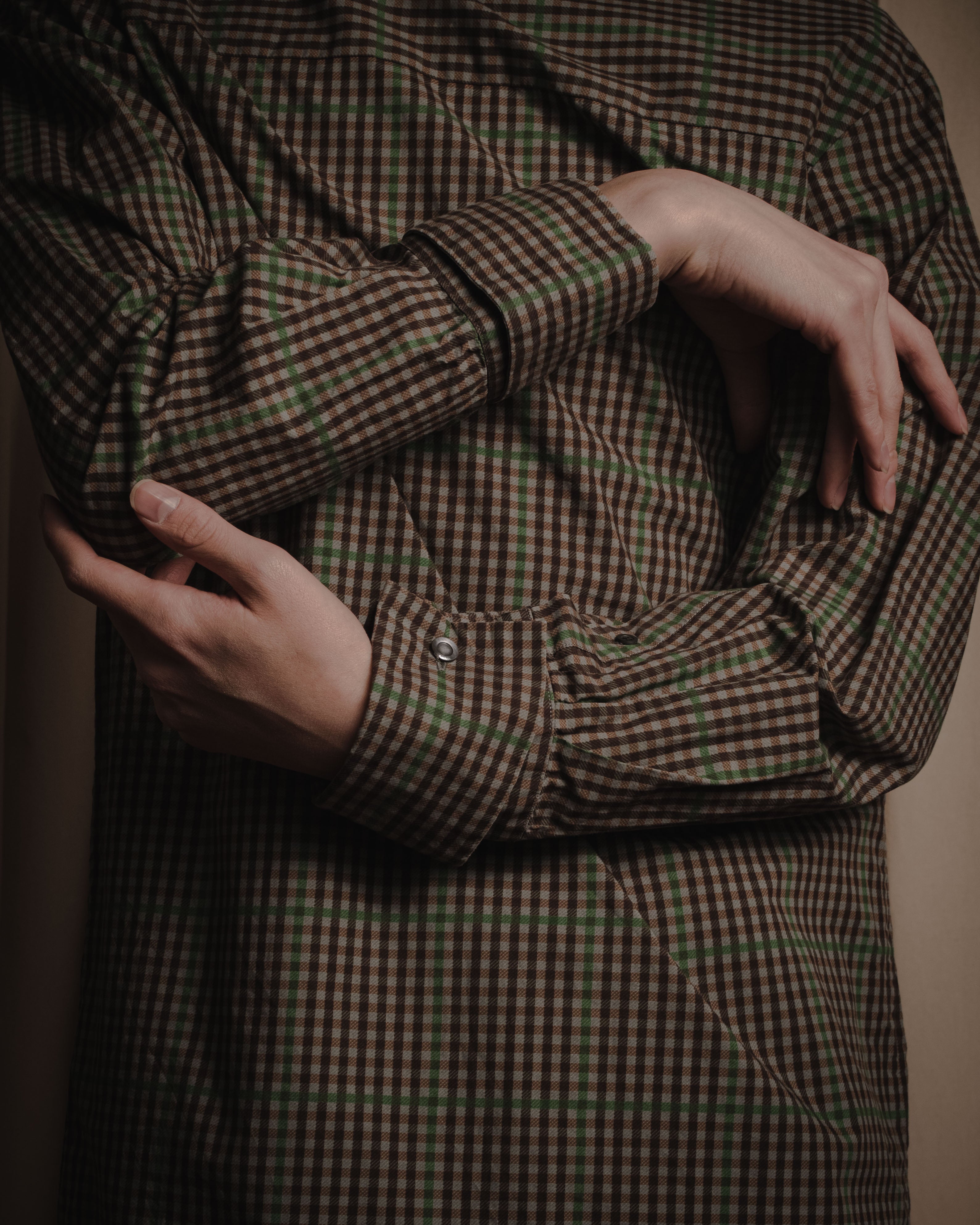 "Dries Van Noten" Longline windowpane check band collar shirt