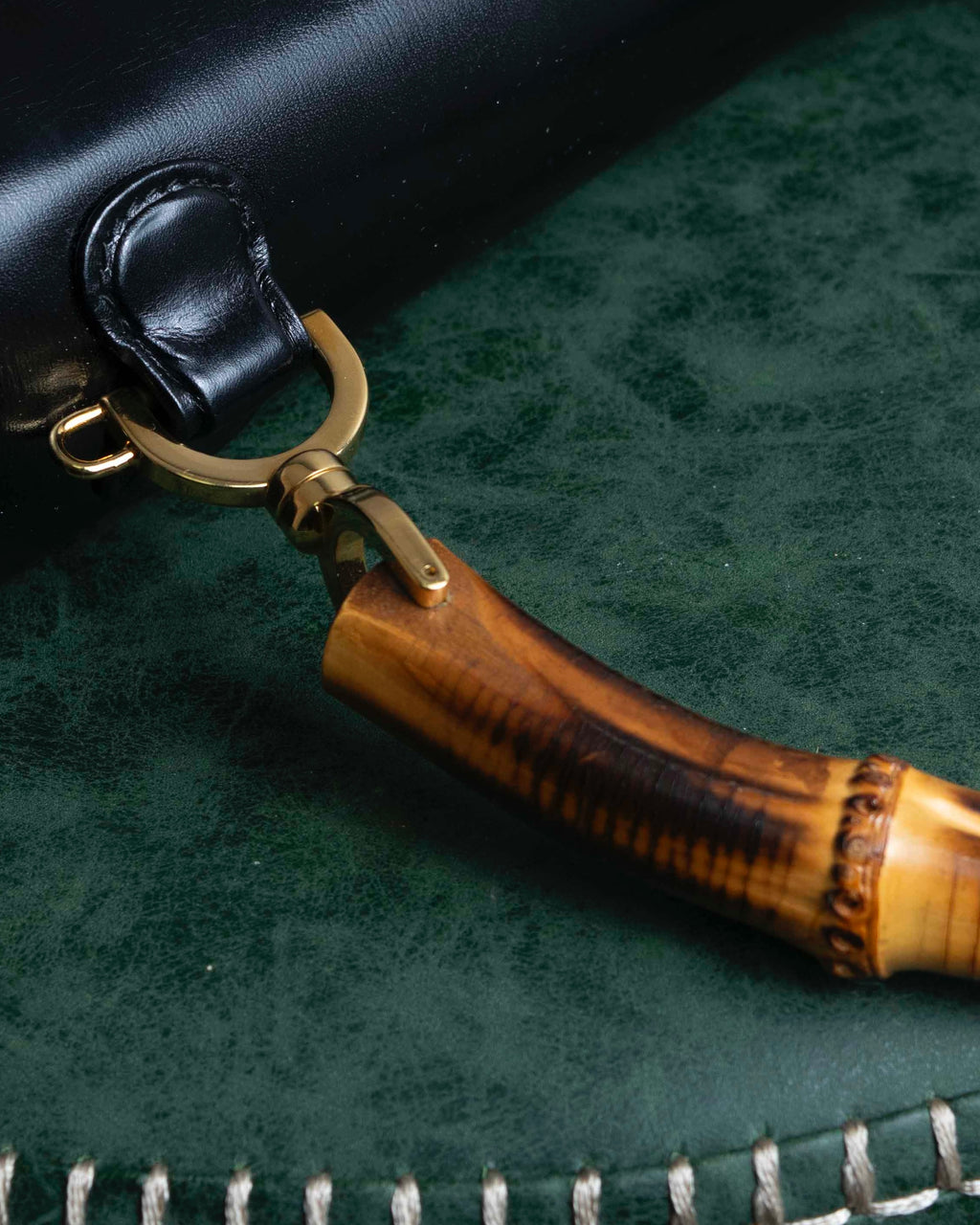 "GUCCI" Black leather bamboo handbag